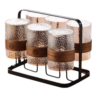 高颜值锤纹玻璃水杯套装不含铅健康材质家用茶杯收纳架