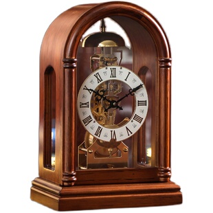 复古实木机械座钟摆台客厅台钟美式新款时钟钟表摆件桌面台式摆钟