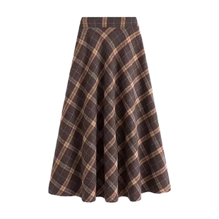 300斤胖mm格子半身裙女大码女装秋冬新款长裙宽松显瘦a字毛呢裙子