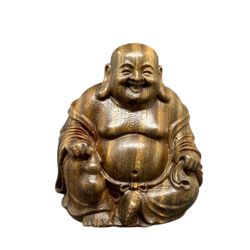 天然绿檀木雕弥勒佛文玩无漆无胶