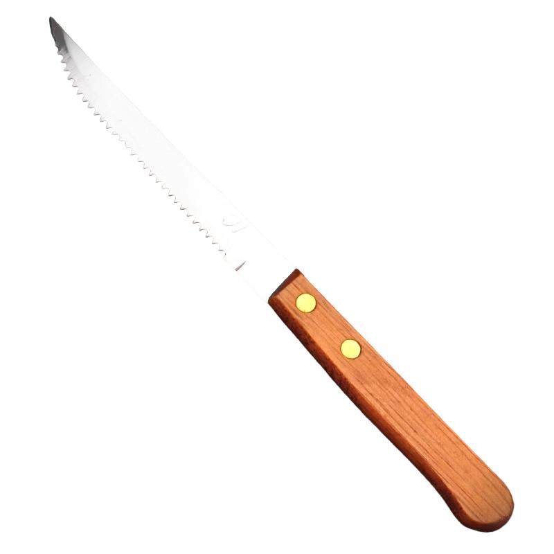 木柄尖头刀不锈钢厨具牛扒猪扒水果刀不锈钢木柄牛排锯齿西餐刀叉