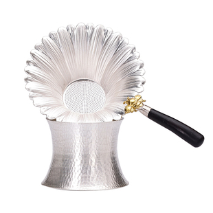 银茶漏网纱纯银999茶滤托架一体轻奢风雏菊茶叶过滤网器茶具配件