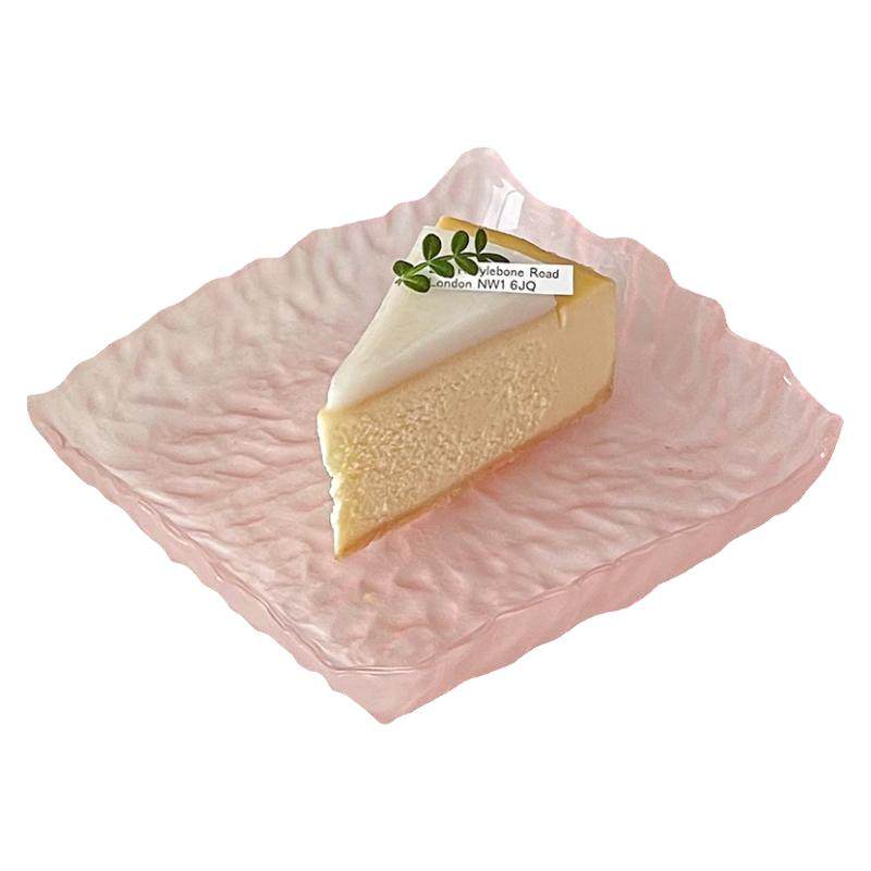 ins风圆形粉色冰川玻璃甜品盘