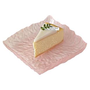 高级感粉色不规则冰露玻璃盘子家用点心碟水果盘圆形甜品托盘餐具