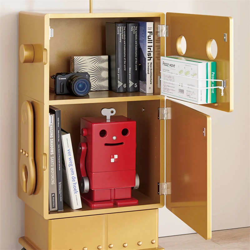 实木儿童书柜机器人卡通收纳柜储物柜沙发客厅边柜带轮子可移动