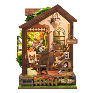 西西弗鲸空木质蝴蝶之家灯光屋拼装手工小屋积木模型摆件礼品礼物