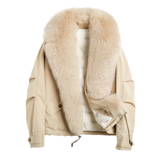 90白鸭绒狐狸大毛领羽绒服女2025新款冬季加厚保暖派克服皮草外套