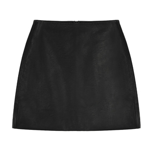 pusumede 【现货5折】黑色复古PU皮裙半身裙女百搭a字包臀裙短裙