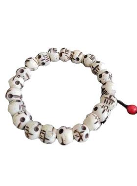 天然西藏牦牛骨手工雕刻圆形骷髅头佛珠手串尸陀林手链男女民族风