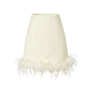 MOISSAC摩萨克冬季款法式优雅羽毛裙摆小香风短款半身裙女