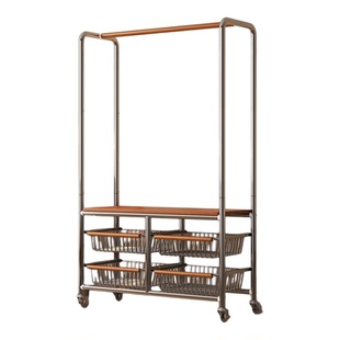 中古风挂衣架房间可移动晾衣架落地卧室衣帽架室内收纳衣服置物架