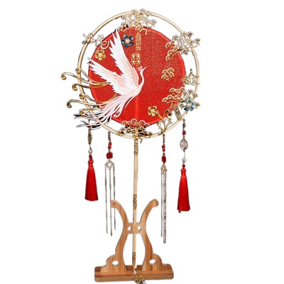 新娘扇子结婚喜庆扇凤凰双圈团扇