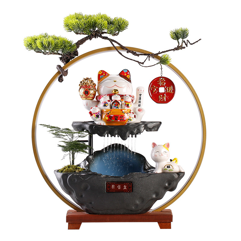 流水生财循环水摆件招财猫装饰品