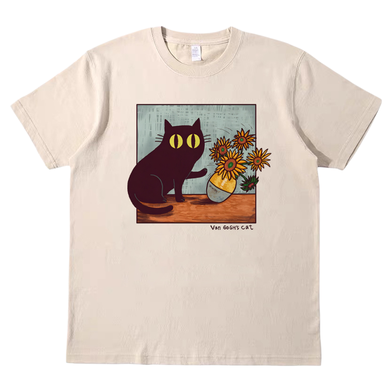 梵高的猫 趣味搞怪美式休闲T恤复古vintage男女宽松纯棉短袖tee