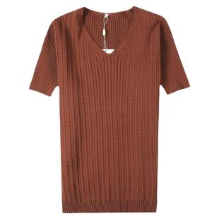 夏季薄款针织V领短袖T恤男韩版修身纯色休闲半袖时尚都市潮打底衫