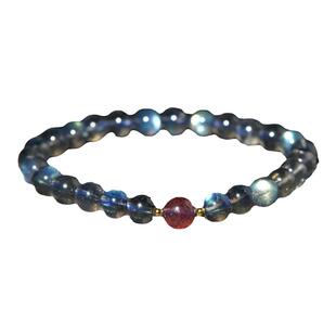 月光石手链女彩光蓝光拉长石手链单圈古风散珠猫眼明显草莓晶手串