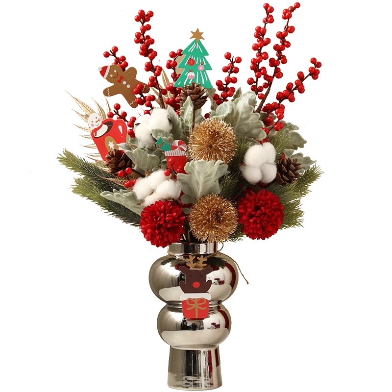 圣诞节礼物红果花束假花摆件高级感客厅仿真花摆设餐厅桌面装饰品