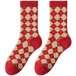 本命年礼盒装红袜子男女秋冬季纯棉礼物2026马年情侣一对大红色袜