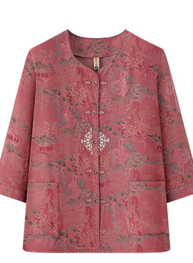 新品奶奶妈妈装夏装衬衣花色衬衫中老年套装奶奶衣服老太太两件套