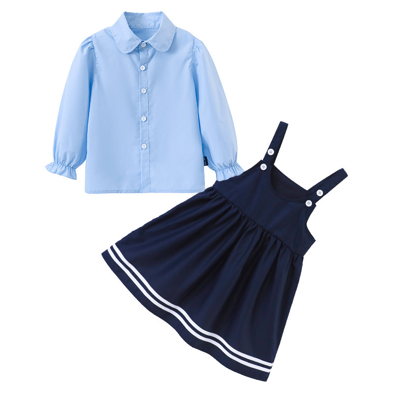 小学生班服春秋款英伦风蓝色衬衫套装儿童连衣裙幼儿园园服演出服