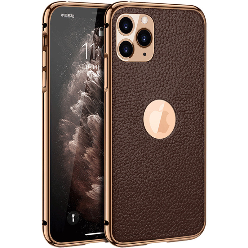 苹果iPhone11真皮奢华金属边防摔