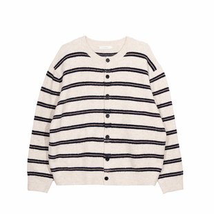 Hualun男士毛衣2025新款秋冬黑白条纹针织衫男慵懒风潮流开衫上衣