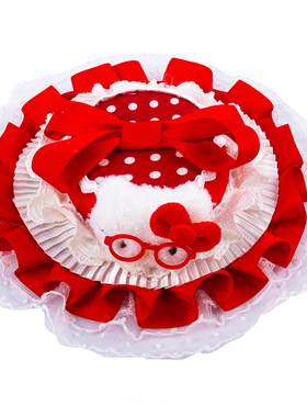洛丽塔女新款原创手作HelloKitty波点发饰礼帽发夹红色可爱蝴蝶结