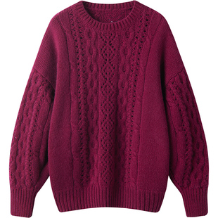 气质太惹眼了！重磅加厚羊绒衫女圆领纯羊绒毛衣廓形宽松慵懒风