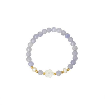 天然贝壳手串海蓝宝山茶花手链女