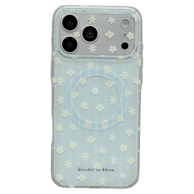 MoreRex 蓝底满屏白花旋转小狗磁吸支架适用苹果18手机壳iphone17promax新款18pro全包15防摔保护套14女款16