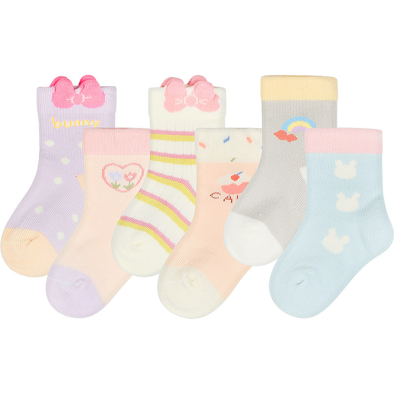 尼多熊秋季0-5岁女宝宝儿童无骨松口袜子婴幼儿女童可爱中筒棉袜