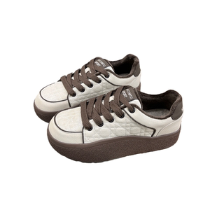 真皮厚底百搭加绒德训鞋女2025冬季新款复古韩版增高休闲松糕鞋女