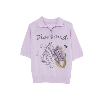 谜底2022夏季新款天丝小精灵织花翻领套头短袖针织衫222MZ0864