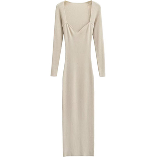 怪力酱 一字肩针织连衣裙女秋冬修身收腰绝美性感鱼尾毛衣包臀裙