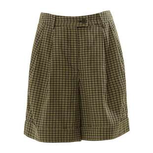 AUM噢姆夏季简约好搭黄黑格子休闲直筒短裤女显瘦