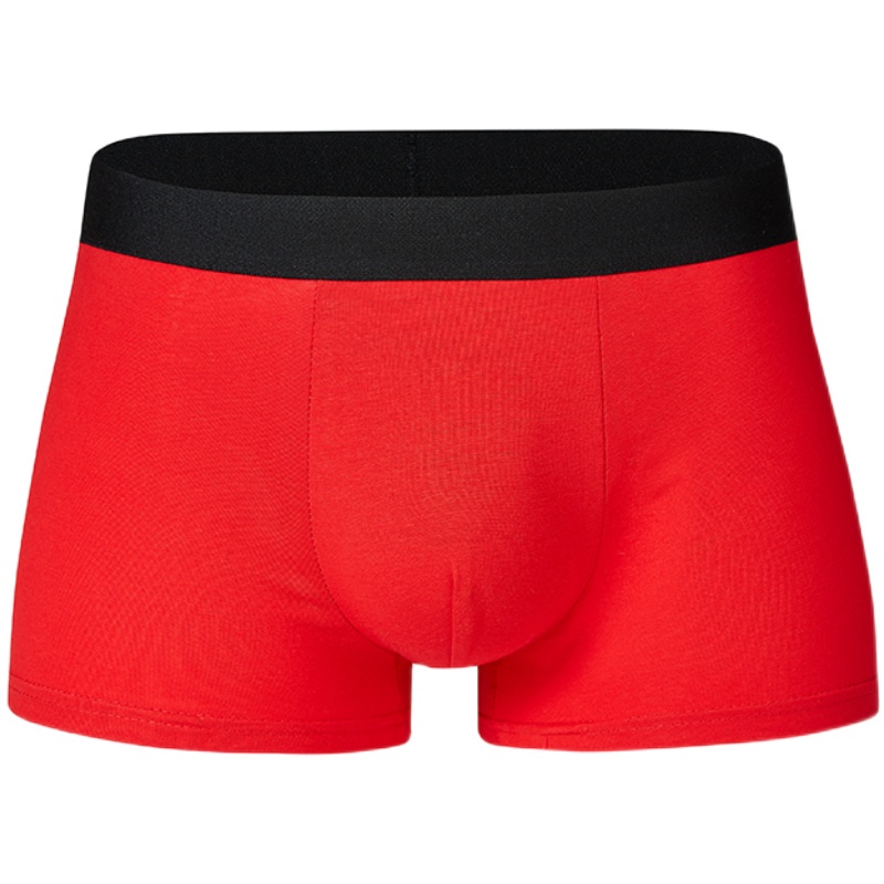 纯棉男士平角裤舒适全棉U凸四角裤头 平脚内裤加大码加肥佬裤红色