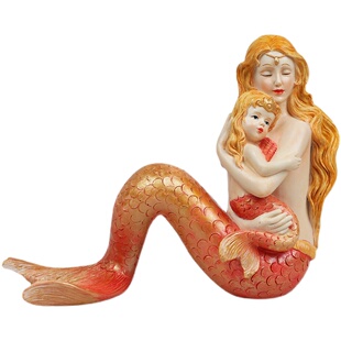 创意写实母爱美人鱼摆件树脂家居装饰品公主送情侣女朋友生日礼物