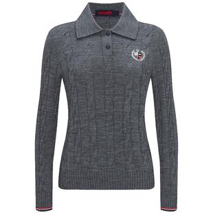 Navigare意大利小帆船羊毛衫女士翻领毛衣内搭保暖小衫刺绣打底衫