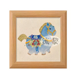 中古风招财小马相框摆台马年创意治愈礼物办公室桌面摆件装饰画框