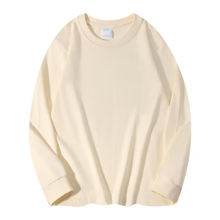 400g重磅美式纯棉长袖t恤宽松纯色秋冬季打底衫内搭厚实不透上衣
