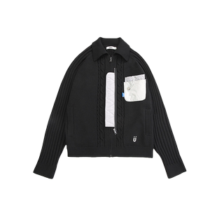 GUUKA潮牌黑色开衫毛衣男春秋新款 青少年扭麻花针织外套加厚宽松