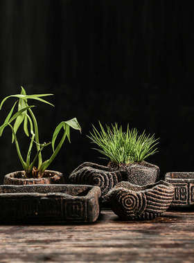 尔立仿古汉砖禅意紫砂粗陶微景观花盆菖蒲文竹中式复古做旧花器