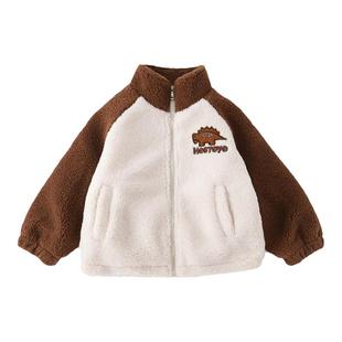 皇室童缘儿童羊羔绒外套冬季新款男童夹棉冬装中大童洋气插件上衣