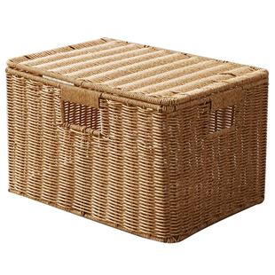 编织收纳筐带盖家用防尘杂物收纳篮零食筐仿藤编置物筐卫生间篮子