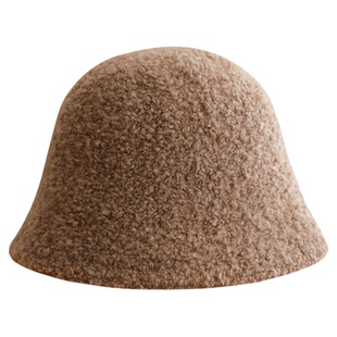 羊羔绒纯色渔夫帽韩版百搭圆顶水桶帽女秋冬厚款卡其色盆帽台灯帽