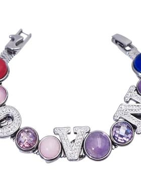 分裂生长*DIY字母手串女渐变天然矿石水晶手链锆石定制多巴胺紫晶