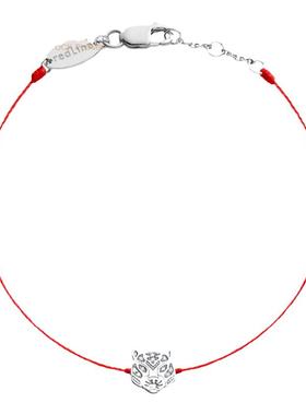 情人节Redline/红绳女士Lucky Tiger白金镶钻小老虎细绳手链