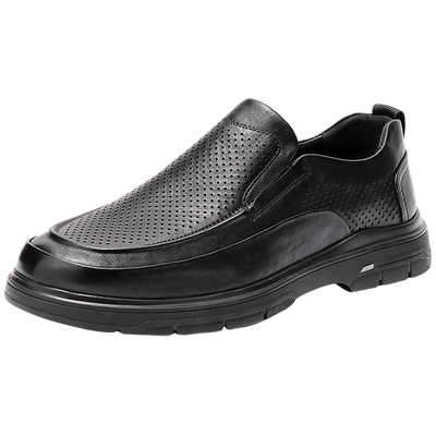 森达休闲皮鞋男夏季新牛皮鞋面打孔透气一脚蹬厚底休闲鞋JDZ19BM5