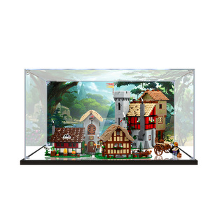 适用乐高10332中世纪城镇广场模型盒高透明收纳防尘罩亚克力展示