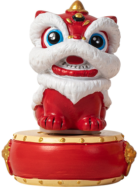 国潮醒狮可旋转招财茶宠摆件礼物